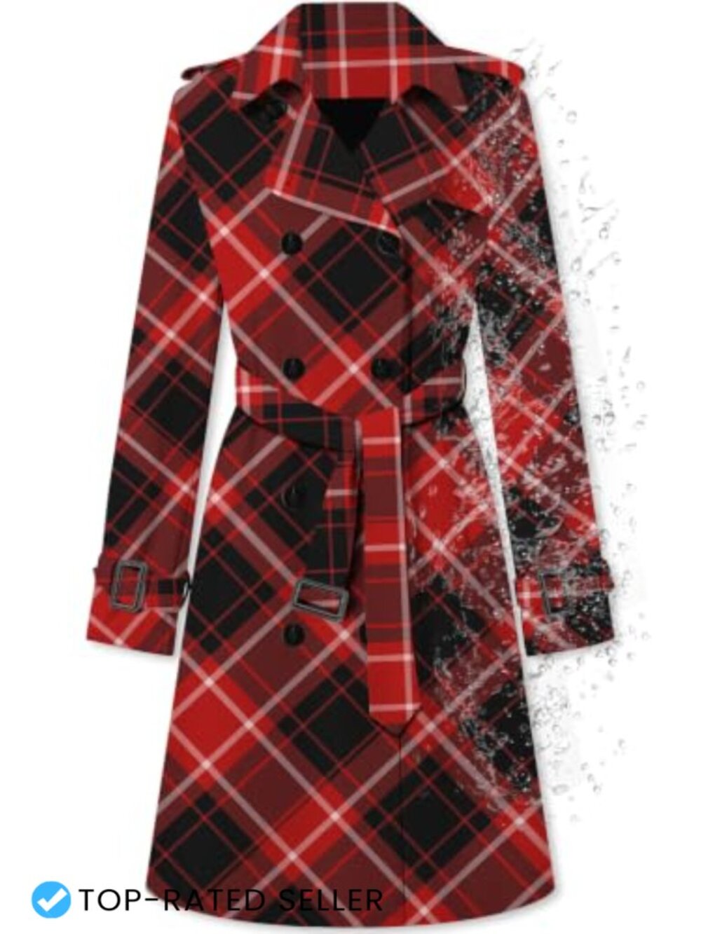 Water-Repellent Double Breasted Belted Trench Coat